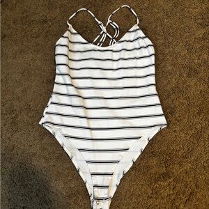 Forever 21 Black and White Striped Bodysuit